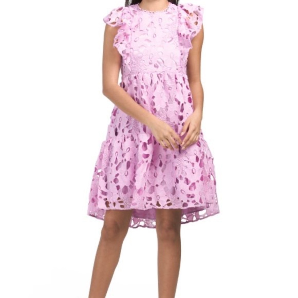 Crosby by Mollie Burch lavender lilac purple lace ruffle tiered mini dress small